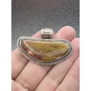 VINTAGE STERLING SILVER NATIVE AMERICAN AGATE LARGE PENDANT FOR NECKLACE